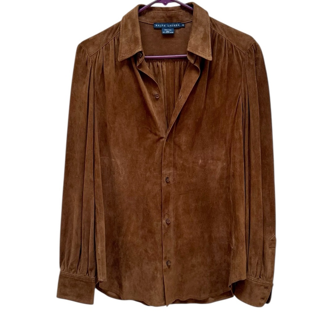 Vintage Ralph Lauren 100% Suede Leather Button-Down Blouse - Picture 2 of 10
